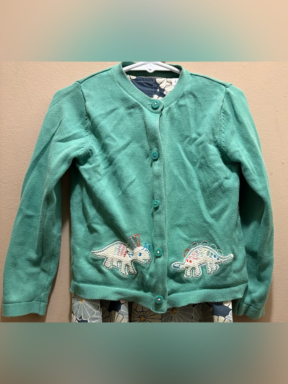 M&S kids size 4 year green cardigan with dinosaurs